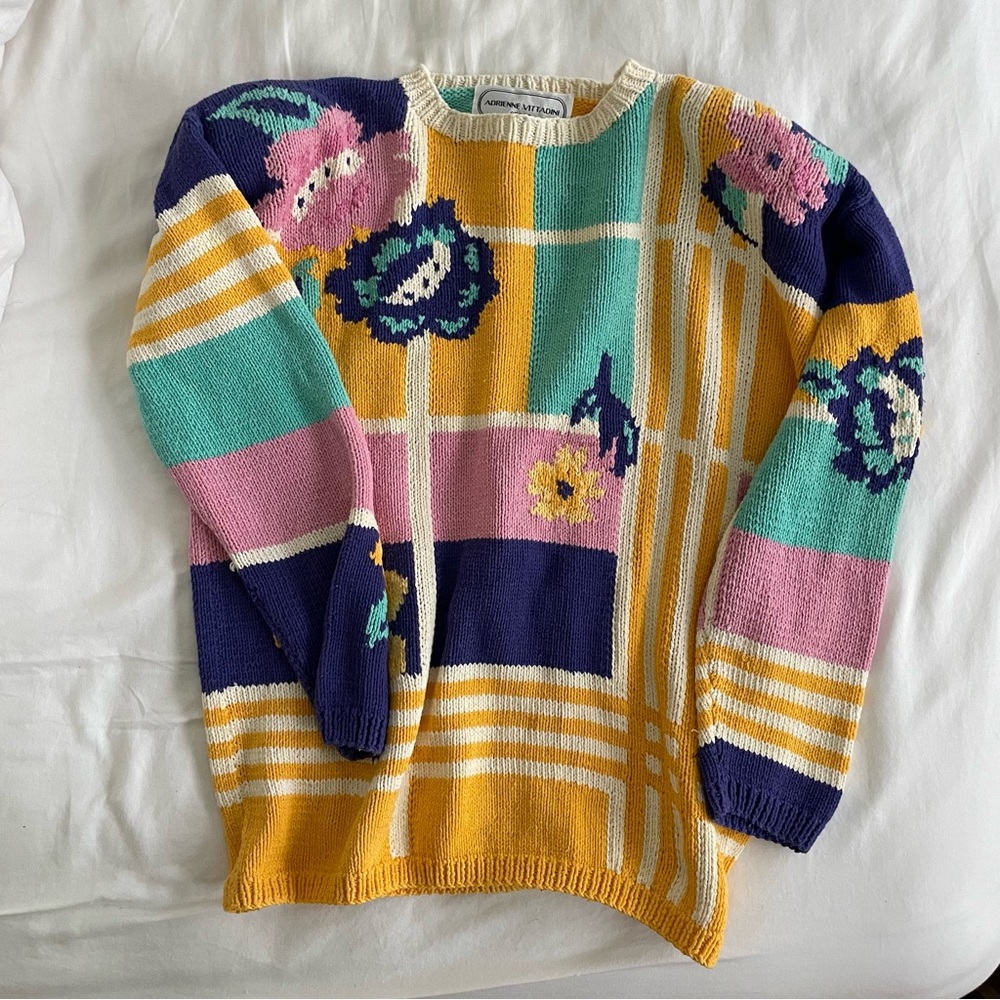 Colorful Floral Patterned Women's Sweater Adrienne Vittadini